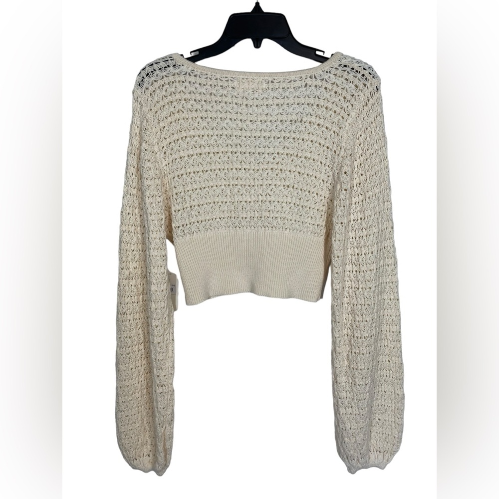 EUC Altar’d State Briella Knit Sweater Open Knit Crochet Cropped Ivory Size M - Picture 11 of 13